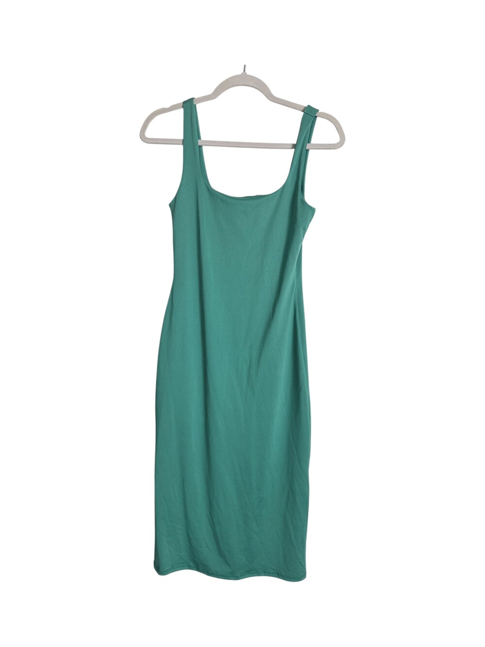 Green Ribbed Knit Square Neck Tank Midi Dress